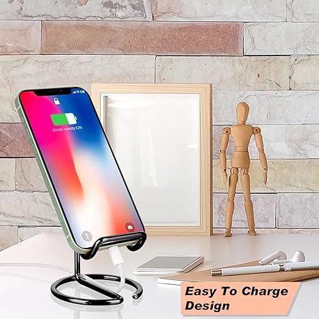 Cell Phone Stand for Desk, Cute Metal Black Cell Phone Stand Holder Desk Accessories, Compatible with All Mobile Phones, iPhone, Switch, iPad -Phone Holder
