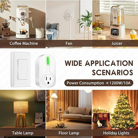 Wireless Remote Control Outlet, Indoor Remote Light Switch for Plug in Lamp, Small Electrical Appliance up to 100 Feet Away, 10A/1200W Wall Outlet Plug Kit