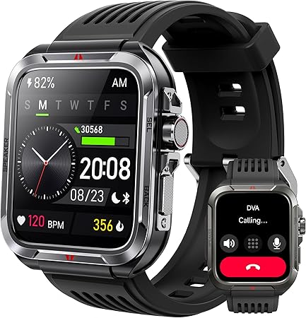 Smart Watch for Men, Answer/Make Bluetooth Calls, Metal Frame 1.8" Alexa Built-in Fitness Tracker with IP68/100 Sports Modes/Heart Rate/SpO2/Stress/Sleep Monitor for iOS/Android (Black)