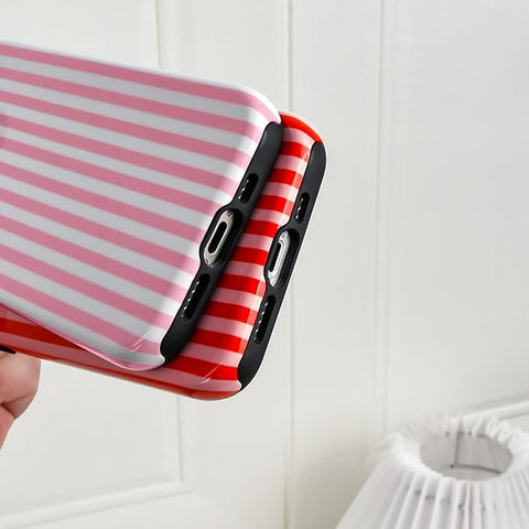 Compatible with iPhone 16 Pro Case Striped Cute Aesthetic Phone Case Shockproof TPU Hard PC Protective Cover for iPhone 16 Pro-Pink