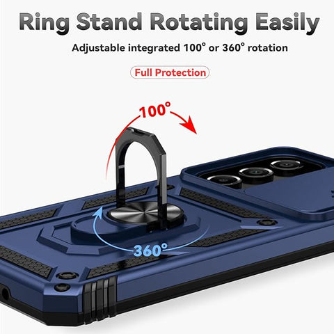 for Samsung Galaxy A16 5G Case with Camera Lens Cover HD Screen Protector, Dual Layer Military-Grade Drop Tested Magnetic Ring Holder Kickstand Protective Phone Case for Samsung Galaxy A16 5G (Navy)