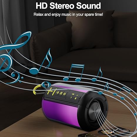 Portable Bluetooth Speaker with AUX Input, 8W Loud Stereo Sound, RGB Light, TWS Pairing, Wireless BT 5.3, TF-Card/USB Flash Drive Input, for Home Outdoor Party