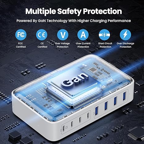 USB C Charger 200W USB C Charger Block,Upgraded GaN III 8-Port Fast Charging Station Hub,PD 65W Laptop Charging Adapter Compatible with MacBook Pro/Air,DELL,Steam Deck,iPhone 16/15/14,Galaxy S23/22