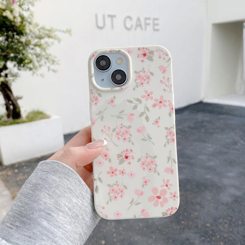 iPhone 15 Case, Cute Pink Floral Flower Pattern Aesthetic Phone Case, Raised Camera Protection Soft Slim TPU Shockproof Protective Phone Cover for Girls Women - Pink