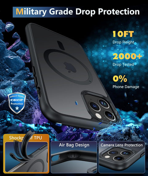 FNTCASE COVER for iPhone 11 12 13 14 15 16 & 17 Phone, Pro and Pro Max | Magnetic Frosted Translucent Slim Shockproof Cell Phone Cover | Military Grade Protection Drop Proof Tough Protective Cases