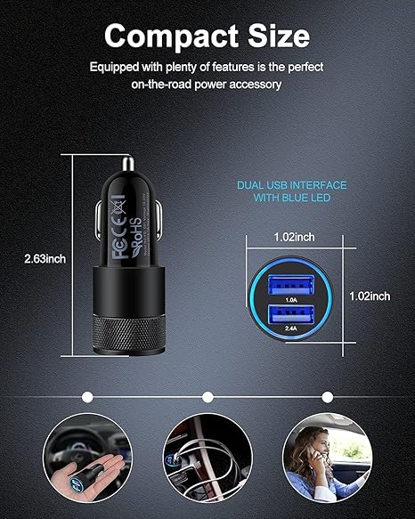 Car Charger, [2Pack/3.4a] Fast Charge Dual Port USB Cargador Carro Lighter Adapter for iPhone 15 14 13 12 11 Pro Max X XR XS 8 Plus 6s, iPad, Samsung Galaxy S23 S22 S21 S10 Plus S7 j7 S10e S9 Note 8