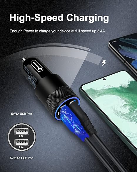 Car Charger, [2Pack/3.4a] Fast Charge Dual Port USB Cargador Carro Lighter Adapter for iPhone 15 14 13 12 11 Pro Max X XR XS 8 Plus 6s, iPad, Samsung Galaxy S23 S22 S21 S10 Plus S7 j7 S10e S9 Note 8