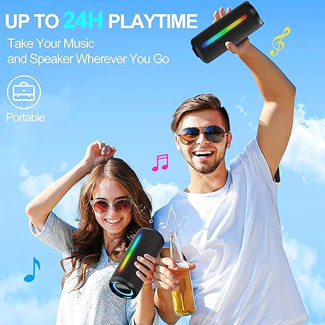 Portable Bluetooh Speaker with Lights,Powerful Crystal Clear Sound Bluetooth Speaker,IPX5 Waterproof Wireless Speakers,BT5.3 & TF-Card Input,TWS Paring,24H Playtime Portable Speakers