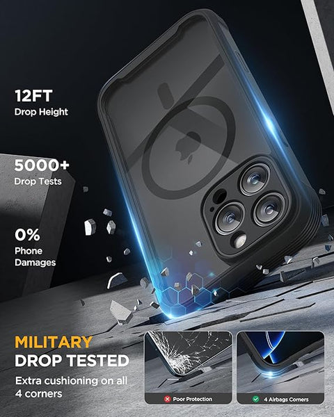 Magnetic for iPhone 16 Pro Max Case 6.9'' [Compatible with MagSafe] Full-Body Phone case with Built-in Glass Screen Protector& Camera Protector,Drop Proof 16 Pro Max Cover,Black