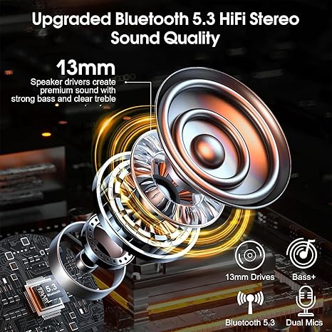 Bluetooth Headset V5.3, Wireless Headset with ENC Noise Canceling Mic, 120Hrs Talk Single-Ear Bluetooth Earpiece, LED Display, IP7 Waterproof Hand-Free Earphone for Business/Trucker/Driver, Dark Blue