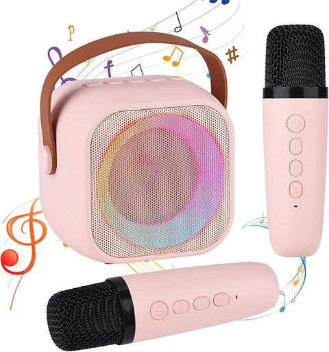 Karaoke Machine for Kids Adults, Mini Portable Bluetooth Karaoke Speaker with 2 Wireless Microphone and Lights,Toys for All Smartphones,Birthday, Family,Home Party