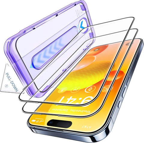 Unbreakable 9H+ Glass for iPhone 15 Pro Max Screen Protector [Military Grade Shatterproof][Full Coverage Protection] HD Screen Protector 15 Pro Max Longest Durable Tempered Glass, 2 Packs