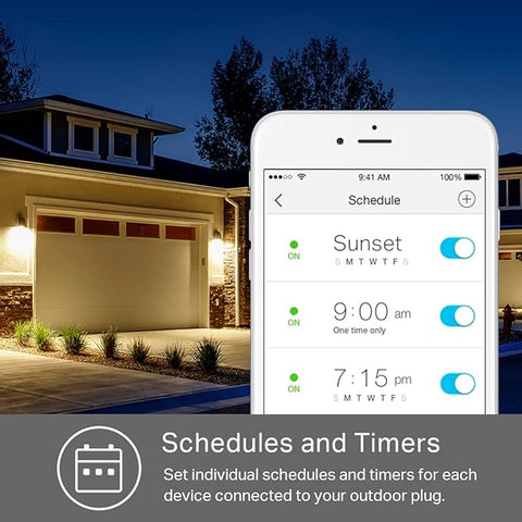 Outdoor Smart Plug, Smart Home Wi-Fi Outlet Timer, Max Load 15A/1875W, IP64 Weather Resistance, Compatible with Alexa, Google Home & SmartThings, No Hub Required, ETL Certified(KP401)