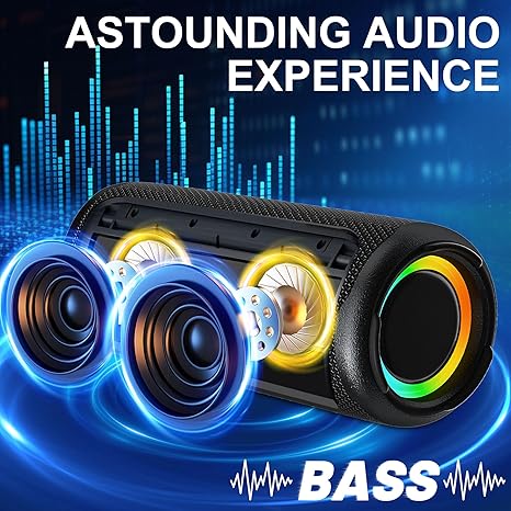 Portable Bluetooh Speaker with Lights,Powerful Crystal Clear Sound Bluetooth Speaker,IPX5 Waterproof Wireless Speakers,BT5.3 & TF-Card Input,TWS Paring,24H Playtime Portable Speakers