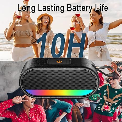 Portable Bluetooth Speaker with LED Lights, 24W Loud Sound Punchy Bass, Portable Wireless Up to 10H Playtime, Built-in Mic Bluetooth 5.3, IPX6 Waterproof Wireless Speaker for Home/Outdoor/Party/Beach