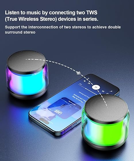 Mini Portable Bluetooth Speakers Wireless,TWS Pairing Small Bluetooth Speaker，with Lights and Lanyard,Gifts for Women/Girls, Boys and Kids for Christmas
