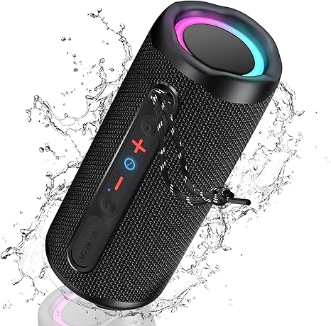 Portable Bluetooh Speaker with Lights,Powerful Crystal Clear Sound Bluetooth Speaker,IPX5 Waterproof Wireless Speakers,BT5.3 & TF-Card Input,TWS Paring,24H Playtime Portable Speakers