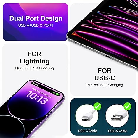 3 Pack USB C Wall Charger, 20W Durable Dual Port QC+PD 3.0 Power Adapter, Double Fast Plug Charging Block for iPhone 13/14/15/16/16 Pro/Pro Max/Plus, XS/XR/X, Watch Series 8/7 Cube，White