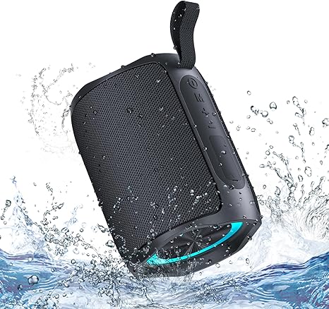 Speaker, Portable Wireless Speaker Waterproof IPX5 Bluetooth 5.3 Speakers Loud Stereo Sound with LED Light TWS Speakers Suitable for Travel, Home and Outdoor Travel, Black(06A)