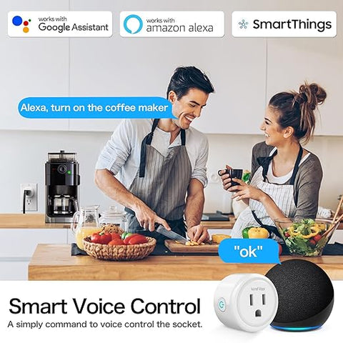WiFi Smart Plug, Wireless Plugs Outlet Compatible with Alexa & Google Voice Assistant, App Controlled Outlet with Timer Function, 2.4GHz Only Wi-Fi Smart Socket, Smart Plug Timer for Home