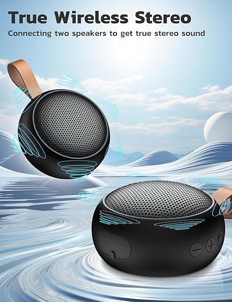 Portable Bluetooth Speaker, IPX7 Waterproof Small Shower Speaker Wireless Bluetooth with Loud Sound, Support TF Care/Built-in Mic- for Carabiner, Beach, Camping, Hiking, Pool, Great Gift (Black)
