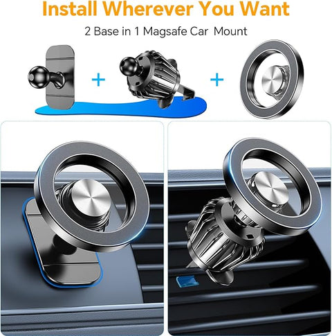 Magsafe Car Mount【20 Strong Magnets】Magnetic Phone Holder for Car Phone Holder Mount Dash【360°】Cell Phone Holders for Your Car Accessories for Women Men iPhone 16 Pro Max 15 14 13 12 Plus