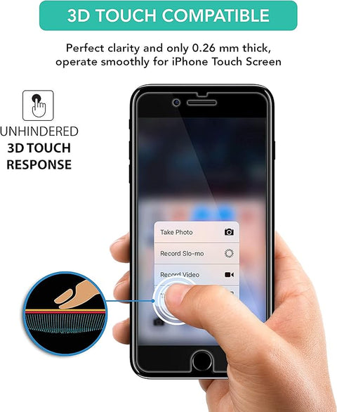 4-Pack Screen Protector for iPhone SE 3/2 (2022/2020 Edition), iPhone 8,7,6s,6, 4.7-Inch Tempered Glass Film [Ultra HD] [3D Touch] [Case Friendly] [Lifetime Replacement Support]