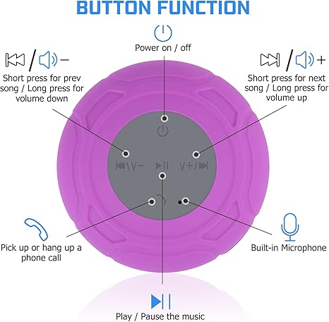 Waterproof Bluetooth Shower Speaker Portable Wireless Water-Resistant Speaker Suction Cup,Built-in Mic Gifts for Kids Speakerphone Bathroom Kitchen - Purple