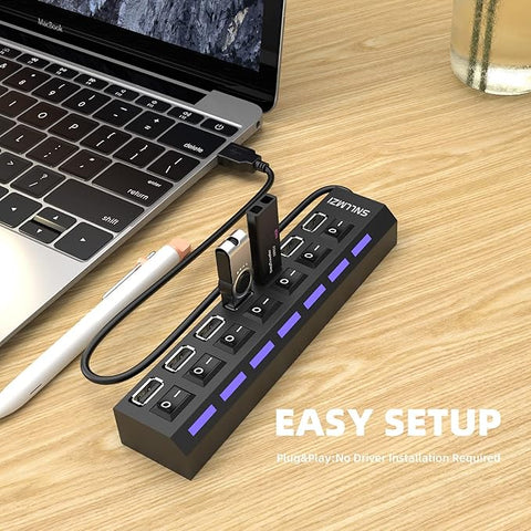 USB Hub, 7 Port USB 2.0 Hub LED Portable High-Speed Compatible for iMac Pro, MacBook Air, Mac mini/Pro, Surface Pro, PC and Laptop