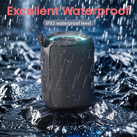 Speaker, Portable Wireless Speaker Waterproof IPX5 Bluetooth 5.3 Speakers Loud Stereo Sound with LED Light TWS Speakers Suitable for Travel, Home and Outdoor Travel, Black(06A)