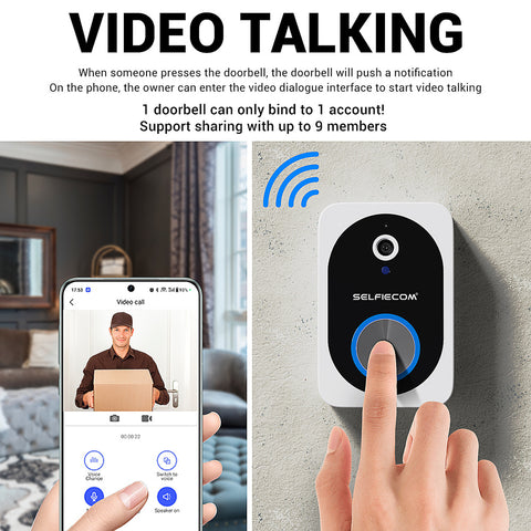 D10 Intelligent Wireless Doorbell Camera With Rechargeable Battery, Two-way Audio, 2.4G Wi Fi, APP Remote Intercom, Free Rolling Cloud Storage Built-in Battery