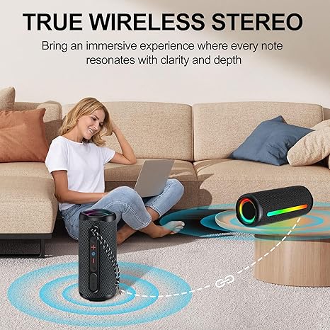 Portable Bluetooh Speaker with Lights,Powerful Crystal Clear Sound Bluetooth Speaker,IPX5 Waterproof Wireless Speakers,BT5.3 & TF-Card Input,TWS Paring,24H Playtime Portable Speakers