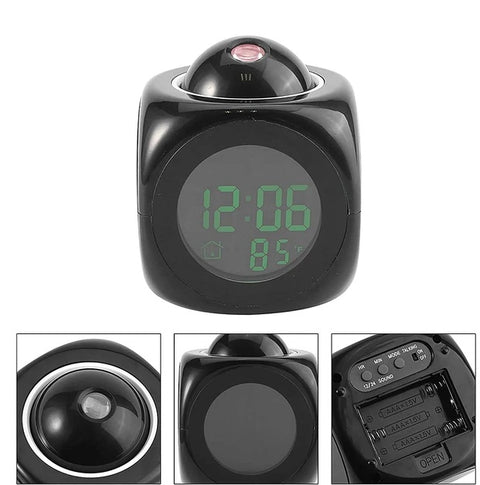 LED Projection Alarm Clock Digital LCD Display Voice Talking Weather Snooze USB -watch