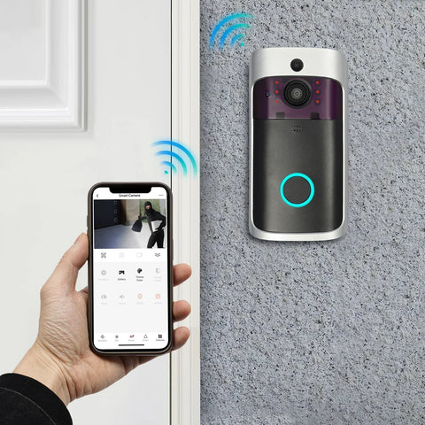 Silver Black Portable V5 WiFi Night Vision Video Doorbell, USB Charging Door Hardware W One-way Visibility & Auto Sensor Feature