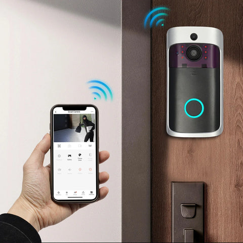 Silver Black Portable V5 WiFi Night Vision Video Doorbell, USB Charging Door Hardware W One-way Visibility & Auto Sensor Feature