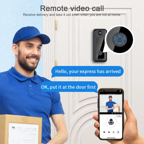 Wireless Phone Door Bell Two-Way Audio Smart Video Doorbell Mini Doorbell Battery Powered 1080HD Live Image Home Security Camera