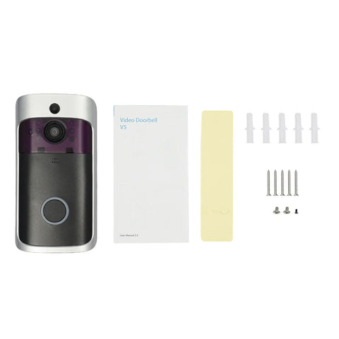 Silver Black Portable V5 WiFi Night Vision Video Doorbell, USB Charging Door Hardware W One-way Visibility & Auto Sensor Feature