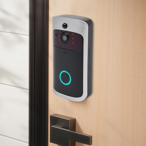 Silver Black Portable V5 WiFi Night Vision Video Doorbell, USB Charging Door Hardware W One-way Visibility & Auto Sensor Feature