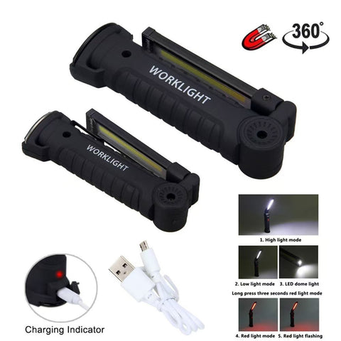Rechargeable LED Work Light - 360 Degree Rotating Magnetic Base, Handheld Portable Light For Car Maintenance, Mechanical Work, Camping, Emergency - 5 Light Modes -smartlight