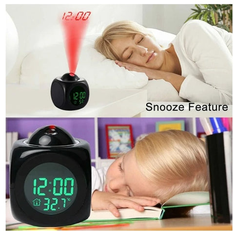 LED Projection Alarm Clock Digital LCD Display Voice Talking Weather Snooze USB -watch