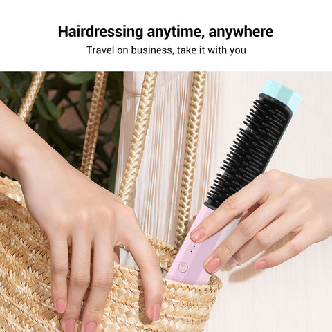 Straightening Comb Rechargeable Hair Wireless Straightener Curler Curling Straighten Dual-purpose Travel Portable USB Charging -Girls hair Straightener