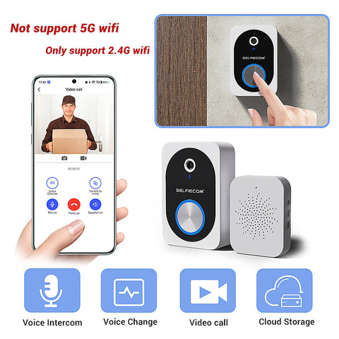 D10 Intelligent Wireless Doorbell Camera With Rechargeable Battery, Two-way Audio, 2.4G Wi Fi, APP Remote Intercom, Free Rolling Cloud Storage Built-in Battery