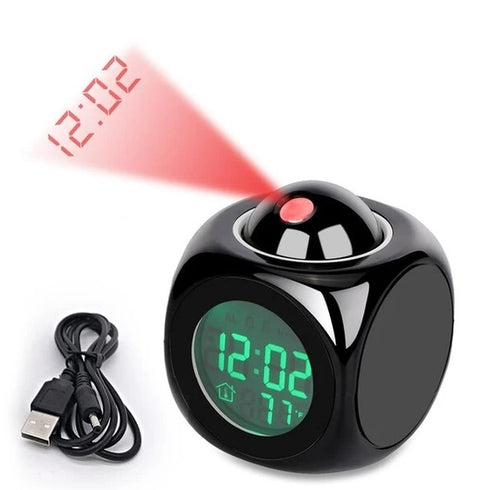 LED Projection Alarm Clock Digital LCD Display Voice Talking Weather Snooze USB -watch