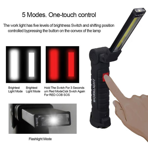 Rechargeable LED Work Light - 360 Degree Rotating Magnetic Base, Handheld Portable Light For Car Maintenance, Mechanical Work, Camping, Emergency - 5 Light Modes -smartlight
