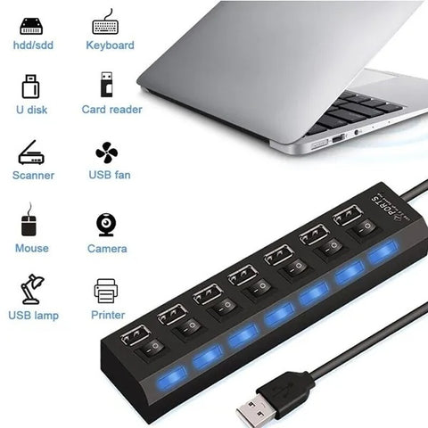 7 Port USB 2.0  3.0 Hub Splitter Adapter High Speed For PC Laptop Desktop -usb extension
