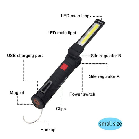 Rechargeable LED Work Light - 360 Degree Rotating Magnetic Base, Handheld Portable Light For Car Maintenance, Mechanical Work, Camping, Emergency - 5 Light Modes -smartlight
