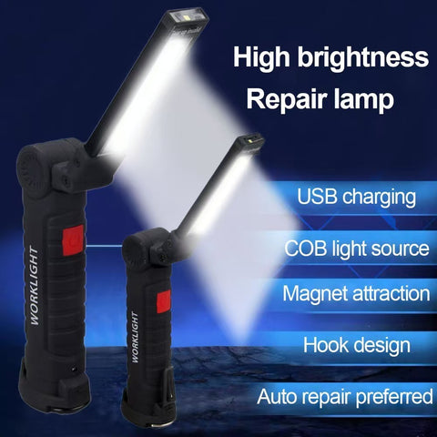 Rechargeable LED Work Light - 360 Degree Rotating Magnetic Base, Handheld Portable Light For Car Maintenance, Mechanical Work, Camping, Emergency - 5 Light Modes -smartlight