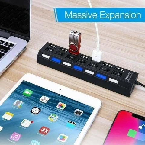 7 Port USB 2.0  3.0 Hub Splitter Adapter High Speed For PC Laptop Desktop -usb extension